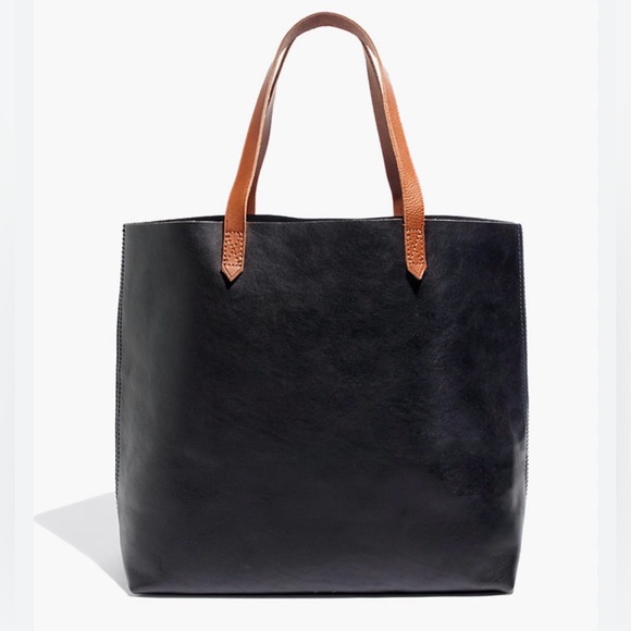 Madewell Handbags - Madewell Black Leather Tote with Brown Handles